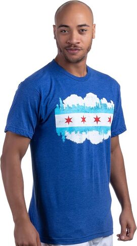 Chicago City Flag Skyline | Vintage Retro-Feel Triblend T-Shirt for Men or Women in Kuwait