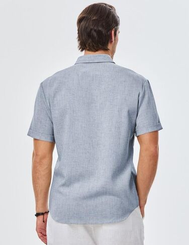 Men's Short Sleeve Shirts Casual Solid Color Button Down Shirt for Men Beach Summer Shirt with Pocket in Saudi Arabia