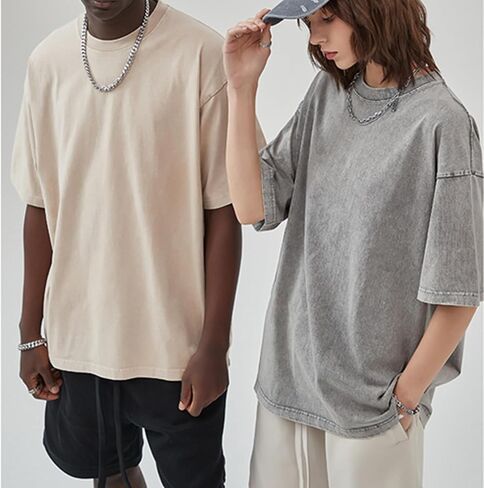 Men's Oversized T-Shirts Heavy Loose Fit Vintage Washed Tee Unisex Cotton Short Sleeve Casual Shirts Tee Tops in Kuwait