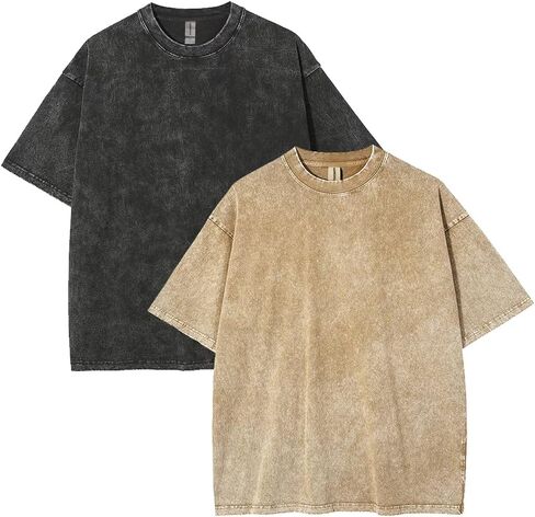 Men's Oversized T-Shirts Heavy Loose Fit Vintage Washed Tee Unisex Cotton Short Sleeve Casual Shirts Tee Tops in Kuwait