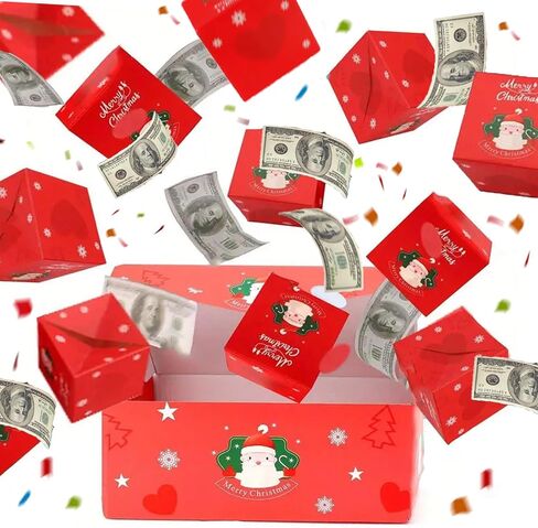 Christmas Surprise Gift Box Explosion for Money, Unique Folding Bouncing Red Envelope Gift Box with Confetti for Lover & kids (Christmas Elk) in Saudi Arabia