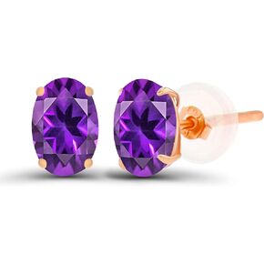 Solid 925 Sterling Silver Gold Plated 6x4mm Oval Genuine Birthstone Stud Earrings For Women | Natural or Created Hypoallergenic Gemstone Stud Earrings