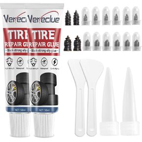 Tire Repair Glue, 10ml*2pcs Tire Sidewall Repair Kit, Black Rubber Cement Tire Repair, Two Sizes Tire Repair Rubber Nail, Tire Glue Super Glue Repair Motorcycle, Car, Truck, Tractor, Mower
