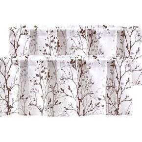 Tree Branch Printed Curtain Valance, 18 inches long Window Treatment Valance, Brown and Grey Window Valances for Kitchen, Bathroom, Dining Room, Living Room, Bedroom and Kid’s room, 2 Panels