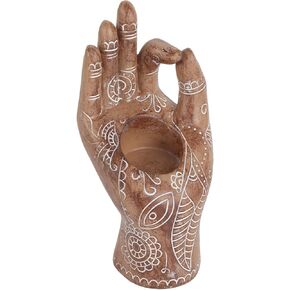 Hztyyier Buddha Yoga Candle Holder Carved Gesture Candlestick Hand Tabletop Tealight Desktop Candle Decor