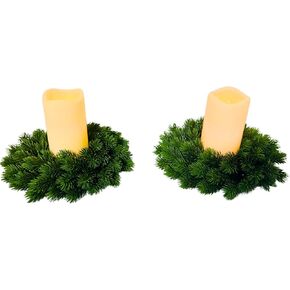 Christmas Candle Rings Pine Needles Candle Rings Wreaths with 2pcs Plastic Candles for All Season,Centerpieces for Table,Home Decor,Christmas Table Decorations,Spring Summer Decor