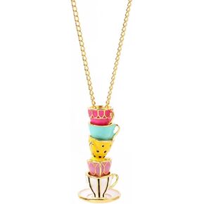 Cute Stacked Teacup Necklace for Adult Women. Great Alice and Wonderland Style Necklace