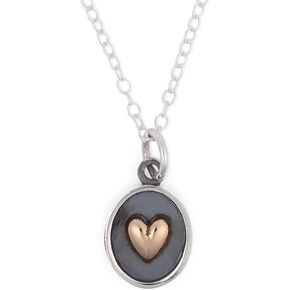 Sterling Silver Necklace - Shadow Box with Bronze Heart Necklace, Silver Jewelry For Women, Dainty Jewelry for Women, Mixed Metal, 18in