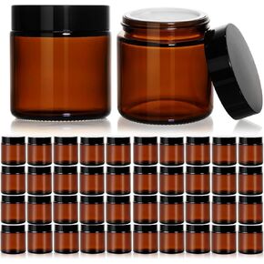 40 Pack 4 Oz Amber Glass Jar with Lid Empty Cosmetic Containers Leak-proof Round Airtight Jars Reusable with Inner Liners Lid for Creams, Lotions, Bath Salts, Essential Oil