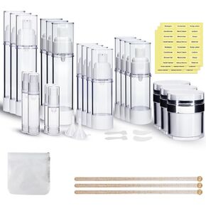 34 Pack Airless Pump Jars Set, 1.7/1/0.7/0.34oz Refillable Travel Size Containers, Leak-Proof Toiletry Bottles for Skincare and Creams, Lotion, Eye Cream, Liquid, Foundation, Shampoo