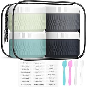 Travel Containers for Toiletries, Silicone Cream Jars BPA Free, TSA Approved 3oz Travel Size Containers, Leak-proof Travel Essentials with Lid for Cosmetic Face Hand Body Glitters