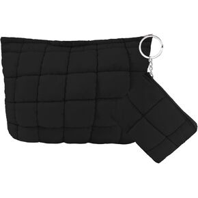 LYDZTION Puffy Makeup Bag,Cosmetic Bag for Women and Girls, Quilted Makeup Bag Organizer Cute Checkered Travel Toiletry Bag Skincare Makeup Pouch Zipper Pouch 2Pcs,Black ﻿