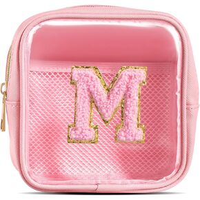 Clear Makeup Bag Transparent Cosmetic Bag Organizer for Women Waterproof Travel Toiletry Bag Portable Make up Bag with Chenille Letter, Large, Beige in Saudi Arabia