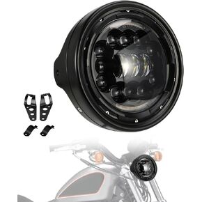Cafe Racer LED Headlight 7 Inch Motorcycle Round Head light with Bucket Turn Signal DRL Hi/Low Beam for Chopper Bobber Shadow VT750 XSR700 FZ6R ER6N Vstar 650 GS750 S2R800 C50