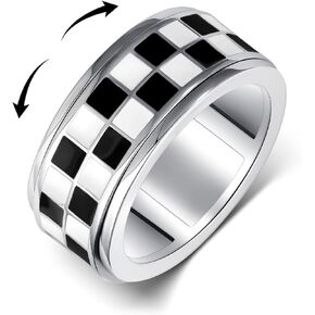 Checkered Ring 925 Sterling Silver Black and White Checkered Anxiety Fidget Rings Jewelry Gift for Women Men