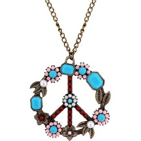 MINACHI Bohemian Vintage Hippie Flower Colorful Beads Peace Sign Pendant Necklace, Hippie Jewelry Gift for Women