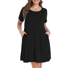 MONNURO Womens Plus Size Summer Dress Short Sleeve Sundress Casual Floral Loose Fit Swing T-Shirt Dress with Pockets