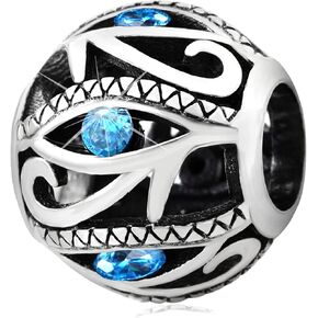 Blue Evil Eye Charms fit Pandora Valentines Bracelet, 925 Sterling Silver Eye of Horus All Seeing Eye CZ Beads Like Soccer Ball, Gift for Halloween/Easter/Dia De los Muertos