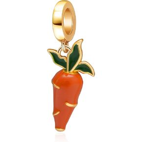 ABUN Gold Plated Carrot Charms 925 Sterling Silver Rabbit Vegetables Charms Fits European Bracelet