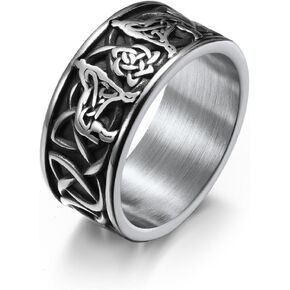 Wolf Ring for Men, Retro Wolf Totem Rings, Cross Line Ring, Norse Viking Wolf Ring, Wolf Signet Rings, Amulet Ring, Punk Ring, Animal Wolf Jewelry for mens