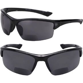2 Pair of Unisex Bifocal Reading Sunglasses - Sport Wrap Sun Readers, ANSI Z87.1 Certified