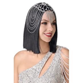 BABEYOND Vintage Style Roaring 20s Crystal Rhinestone Flapper Cap Headpiece Head Jewelry Chains (Gold)