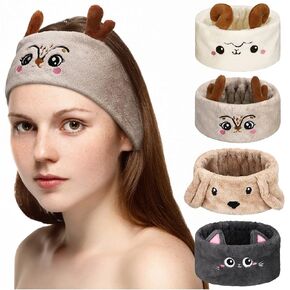 Chuangdi 4 Pieces Animal Hair Bands Face Wash Headband Spa Headband Animal Ears for Skincare Makeup Spa Headband Washing Face Coral Fleece Plush Hairband for Women Girls(Adorable Style,Cute Colors)