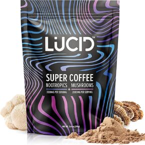Lucid Superfood Organic Mushroom Chai with Nootropics - Lion's Mane, Tremella, Cordyceps & Turkey Tail - Instant Mushroom Chai Focus Brain Health - Alpha GPC, L-Theanine, Ginko Biloba - USA Made