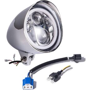 Chrome Billet CREE LED 5.75" White High Low Beam Headlight Amber Halo Ring DRL Compatible with Harley Sportster Dyna FX Softail