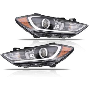 Left Headlight Assembly for 2017 2018 Hyundai Elantra (Not Fit Elantra GT Models), Driver Side Halogen Headlamp with Clear Lens Black Housing Amber Reflector