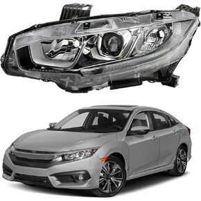 munirater Headlight Assembly Driver Side Chrome Projector Replacement for Civic 2016 2017 2018 Halogen Headlight