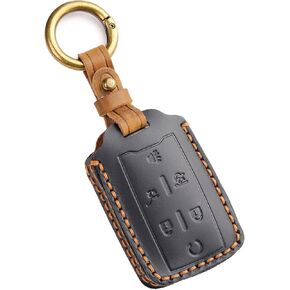 EASYANT Leather Key Fob Cover for Chevy Silverado Suburban Tahoe Colorado GMC Sierra Yukon Canyon Car Key Shell Case 6 Buttons Brown