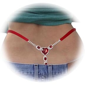Sexy Heart Crystal Thong Panties Jewelry for Women Stretch Rope Rhinestone Chain Thong G String Bikini Back Panties Underwear Body Jewelry