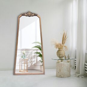 POZINO Gold Arched Mirror, Vintage Carved Mirrors, 47.2"x 24" Ornate Baroque Mirror, Traditional Antique Brass Mirrors for Entryway Fireplace Living Room Bathroom