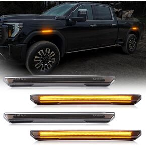 4Pcs Side Marker Light Front & Rear LED Fender Light for Sierra 2500HD 3500HD 2020 2021 2022 2023 2024 (Smoke len Amber lights)