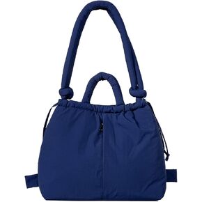 Puffer Tote Bag for Women Man, Stuffing Cotton Trendy Lightweight Puffer Bag Handbags Backpack with Drawstring