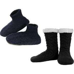 BenSorts Men Fuzzy Slipper Socks with Grippers Non Slip Long size 6-12 with Short Size 10-13