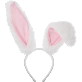 Bunny Ears Headbands, Cute Fluffy Rabbit Ears Headwear, Bunny Cosplay Costume Accessories, Party Prom Head Band Costume Hair Accessories, White Bendable Bunny Ears for Adult
