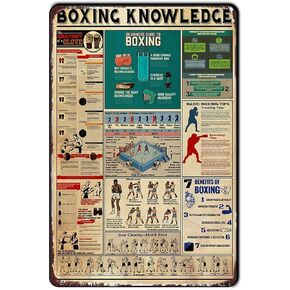 Retro Metal Tin Sign Decor Boxing Knowledge Poster Wall Poster Plaque for Home Kitchen Bar Pub Club Coffee Shop 8 x 12 Inches