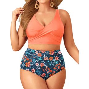 Aqua Eve Women Plus Size Two Piece Swimsuit High Waisted Bikini Set Tummy Control Bathing Suit