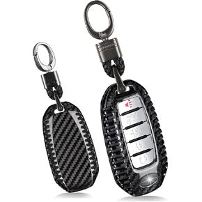 Key Fob Cover Compatible with Infiniti QX60 Luxe 2023 2024; Real Carbon Fiber Key Fob Case Shell Fits for Infiniti Q50 Q60 QX50 QX55 QX60 Keyless Smart Key Accessories,SILVER BLACK