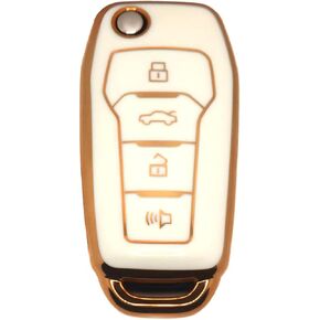 Flip Key Fob Shell Cover for Ford Mustang 1999 2000 2001 2002 2003 2004 2005 2007 2008 2009 2011 2013 2014 Fusion Flex Explorer XLT Escape Expedition 2003-2016 F150 STX SE FX4 (flip 4 button white)