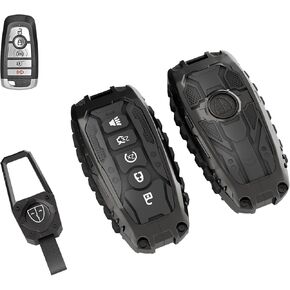 for Ford Key Fob Cover, for Explorer Bronco Escape Edge Expedition Mustang F150 Fusion Ranger Lincoln Premium Metal and Silica Gel Full Protection Key Case Remote Key Holder (Metal Black)