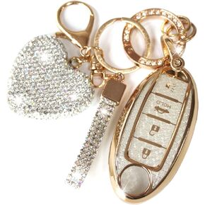 Key Fob Cover with Diamond Keychain, Car Key Holder Compatible with Nissan Altima Rogue Sentra Pathfinder Frontier Maxima Titan Murano Kicks Juke Versa Armada GTR 4 Buttons, (Purple-Heart)