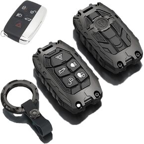Heavy Metal Key Fob Cover Case Protector for Range Rover Compatible with Jaguar XE XJ XF Land Rover Sport, Velar, Evoque, Defender, Discovery (A-Model-Black)