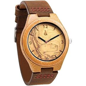 Treehut Wooden Watches for Men,Bamboo Watch with Genuine Brown Leather Strap, Japanese Quartz Movement, Watch Made from Wood, Relojes Para Hombre.