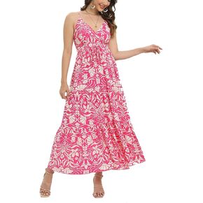 OSTOO Women's Floral Print Maxi Dresses Sleeveless Sleeves Boho Empire Waist Dress