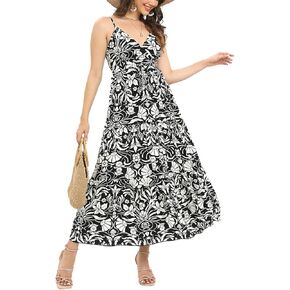 OSTOO Women's Floral Print Maxi Dresses Sleeveless Sleeves Boho Empire Waist Dress in Kuwait
