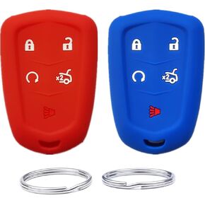 Silicone Key Fob Cover case Compatible with 2014-2019 Cadillac ATS CT6 CTS SRX XT5 XTS Escalade Escalade ESV .Part Number：‎HYQ2AB HYQ2EB（5 Buttons） (TPU, Black+White)