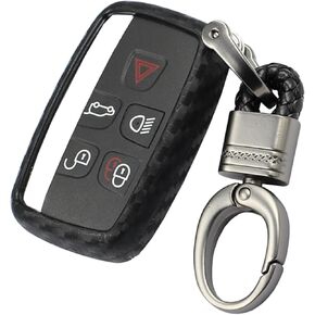 Soft Silicone Rubber Carbon Fiber Texture Cover Protector for Jaguar Key Fob, Car Remote Key Fob Case for Jaguar XE XEL XF XFL XJ F-PACE F-TYPE Fob Remote Key - Black - Weave Keychain
